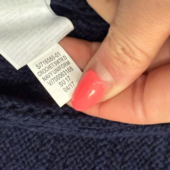 Gap Navy Blue Crochet Mini Halter Button Back Trapeze Dress size XL NEW Tags - Picture 5 of 10